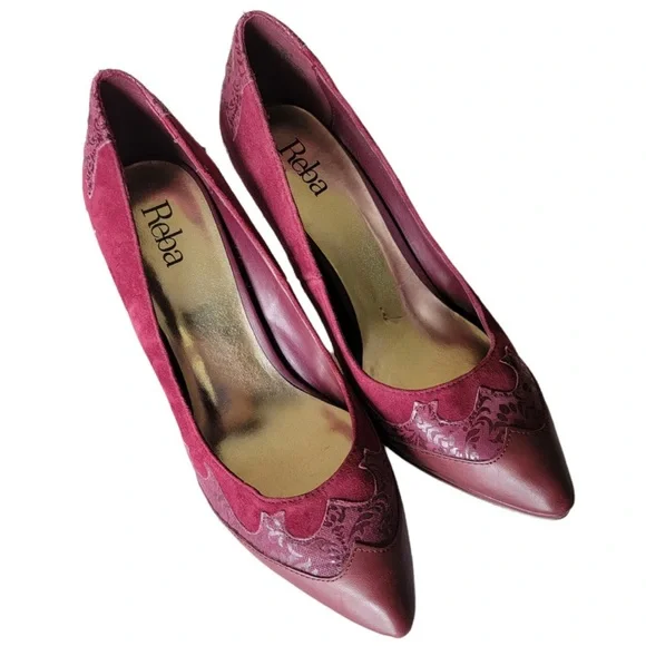 Reba Leather and Suede Burgundy Heels - FREE SHIPPING - Picture 3 of 14